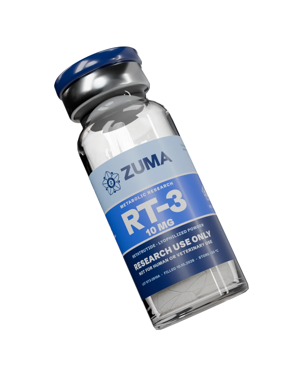 ZUMA RT-3: a clear vial whose label is three bands of blue